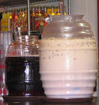 Betcha' never tried "chocolate rice" for breakfast!-two-large-jars-agua-fresca-mexican-restaurant-seattle-washington-usa.-left-i.jpg